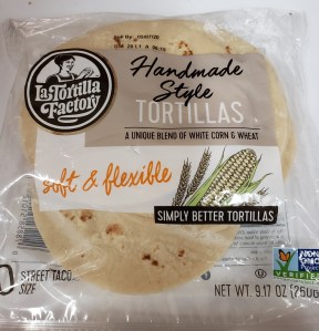 La Tortilla Factory handmade style tortillas. "Street taco" size.